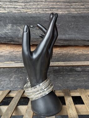 Silver Tone Multi-Strand Layered Wire Cuff Bracelet Mixed Texture